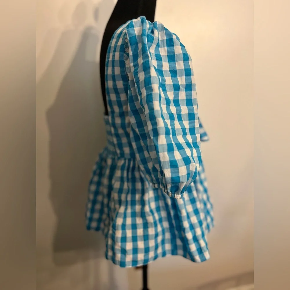 Lilly Pulitzer Babydoll Blouse Sarafina Gingham Tie Front Short Puff Sleeves sz4